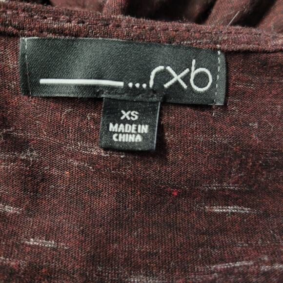 RXB Ruffle Top Womens XS Burgundy Heathered Stretches Flutter Sleeves - Picture 5 of 11